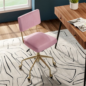 Livingandhome Pink Height Adjustable Swivel Velvet Upholstered Rolling Office Chair