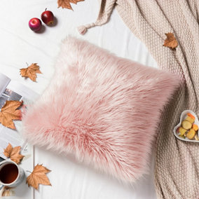Livingandhome Pink Luxury Super Soft Faux Fur Decorative Plush Pillow Case 450 x 450 mm