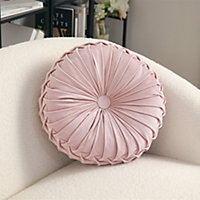 Livingandhome Pink Modern Round Pumpkin Pleated Velvet Throw Pillow Sofa Cushion Dia 35 cm