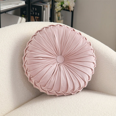 Livingandhome Pink Modern Round Pumpkin Pleated Velvet Throw Pillow Sofa Cushion Dia 35 cm DIY at B Q