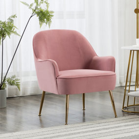 Livingandhome Pink Modern Velvet Single Sofa Armchair with Gold Plated Feet
