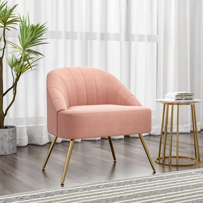 Livingandhome Pink Nubuck Velvet Bucket Style Accent Chair DIY at B&Q