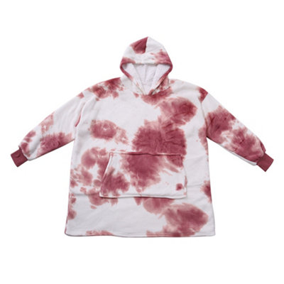 Livingandhome Pink Oversized Tie Dye Sherpa Blanket Hoodie with Front