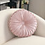 Livingandhome Pink Round Pleated Velvet Cushion 35cm