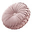 Livingandhome Pink Round Pleated Velvet Cushion 35cm