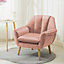 Livingandhome Pink Scalloped Back Velvet Soft Armchair