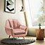 Livingandhome Pink Scalloped Back Velvet Soft Armchair