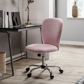 Livingandhome Pink Super Comfy Plush Office Chair with Wheels No Arms