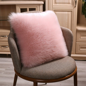 Livingandhome Pink Super Soft Luxury Faux Fur Decorative Plush Pillow Case 450 x 450 mm