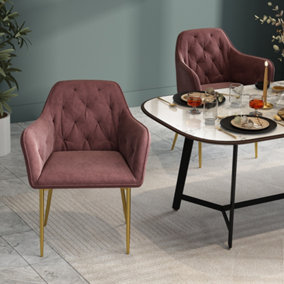 Livingandhome Pink Velvet Soft Padded Dining Chair Gold Metal Legs