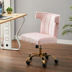 Livingandhome Pink Velvet Swivel Task Office Chair with Nailed Trim