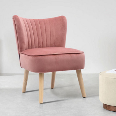 Livingandhome Pink Velvet Tufted Wingback Accent Chair with Solid Wood