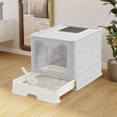Livingandhome Plastic Folding Lidded Cat Litter Box Cat Loo Kitten Litter Tray with Scoop DIY