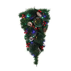 Livingandhome Pre Lit Red Berry Pine Cone Christmas Swag Christmas Decoration Xmas Ornament for Front Door Living Home