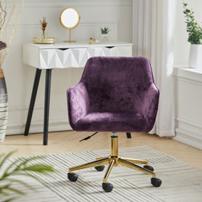 Livingandhome Purple Velvet Upholstered Swivel Task Chair with Flared Arms
