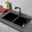 Livingandhome Quartz Undermount Kitchen Sink Double Bowl Black 835x490mm