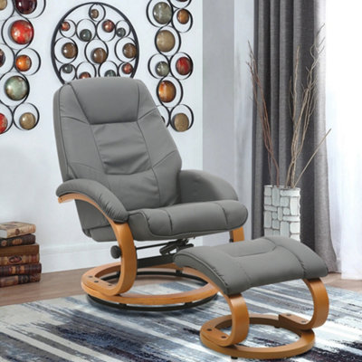 Livingandhome Recliner Armchair PU Leather Swivel Recliner Chair Lounge Chair with Ottoman Grey