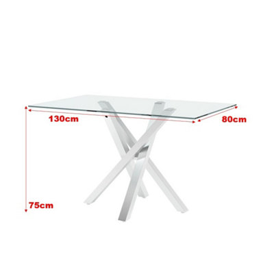 Livingandhome Rectangle Modern Dining Table with Tempered Glass Top and Metal Tubular Legs