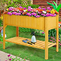 Livingandhome Rectangular Freestanding Wood Raised Garden Bed Flower Vegetable Plant Seeds Bed with Storage Shelf