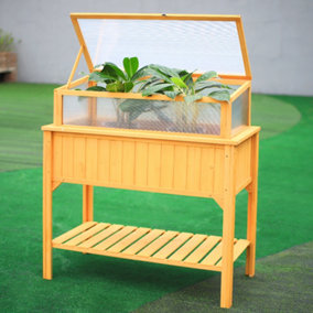 Livingandhome Rectangular Freestanding Wooden Raised Garden Bed Planter with Shelf and Planter Box