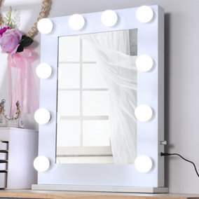 Livingandhome Rectangular LED Dimmable Lighted Metal Makeup Mirror for Tabletop
