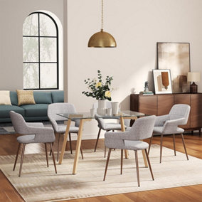 Livingandhome Rectangular Tempered Glass Top Dining Table with Metal Legs in Wooden Color Coating