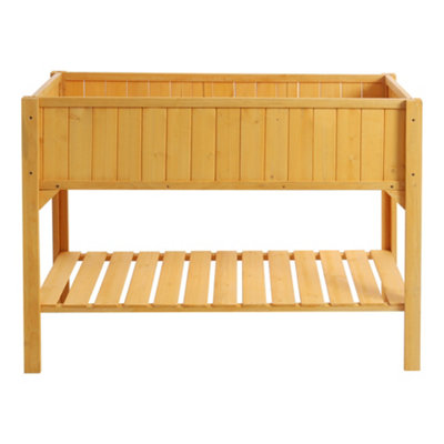 Livingandhome Rectangular Wooden Raised Garden Bed Outdoor Plant Box with Storage Shelf