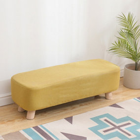 Livingandhome  Rectangular Yellow Linen Upholstered Footstool Footrest with Solid Wooden Legs W 810 x D 280 x H 260 mm
