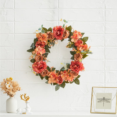 Livingandhome Red Artificial Peony Wreath Home Wedding Holiday Decor