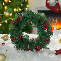 Livingandhome Red Berry Christmas Wreath Door Decorative with Lighted  30 cm