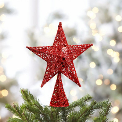 Livingandhome Red Glittered Wrought Iron Christmas Tree Topper Xmas ...