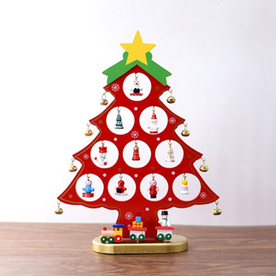 Wooden Christmas Tree, 3d Diy Miniature Creative Christmas Ornaments  Desktop Christmas Tree Table Ornaments With Hanging Bells Ornaments For Diy  Chris