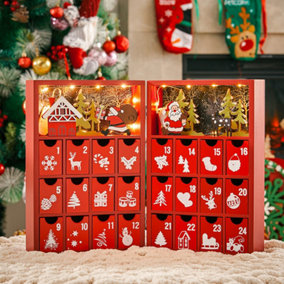 Livingandhome Red Wooden Advent Calendar Book 24 Days to Christmas