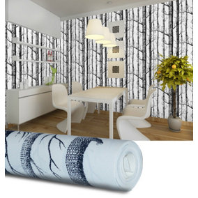 Livingandhome Removable Abstract Birch Tree 3D Effect Non Woven Wallpaper Roll 10m