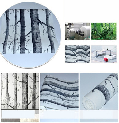 Livingandhome Removable Abstract Birch Tree 3D Effect Non Woven Wallpaper Roll 10m