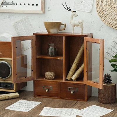 Livingandhome Retro Wooden Desktop Storage Organizer with 2 Drawers