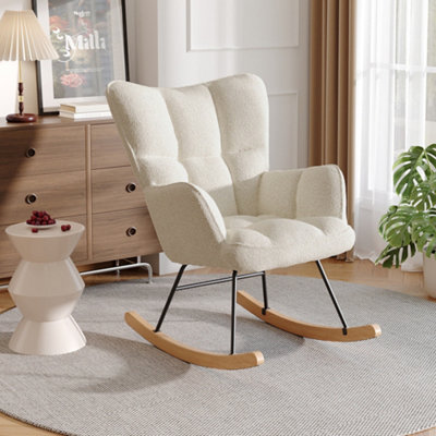 Livingandhome Rocking Armchair Tufted Upholstered Rocker Chair