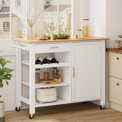 Livingandhome Rolling Kitchen Island Cart Bar Serving Trolley Rubber ...