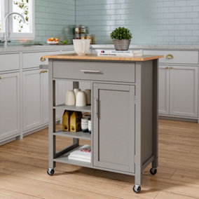 Livingandhome Rolling Kitchen Island Cart Storage Trolley with Drawer and Cabinet in Grey