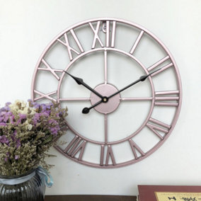 Livingandhome Rose Gold Antique Openwork Metal Wall Clock with Roman Numerals 60 cm