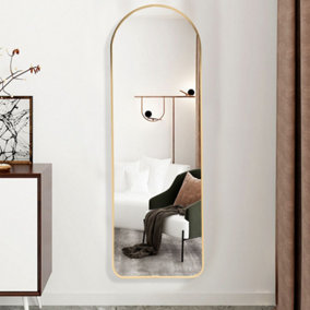 Livingandhome Rose Gold Wall Mounted Arch Full Length Mirror W 40 cm x H 120 cm