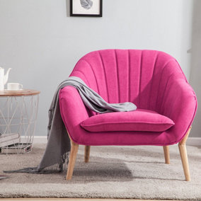 Livingandhome Rose Pink Velvet Scallop Back Armchair with Detachable Cushion