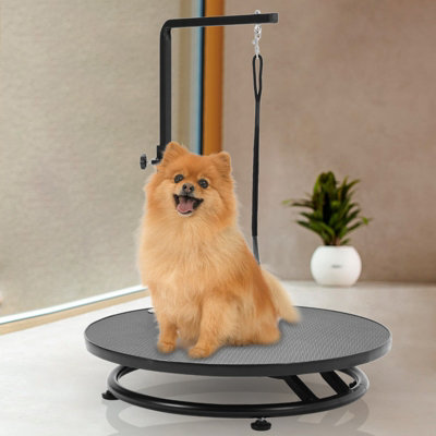 Pet Grooming Table, Foldable 30 Inch Rubber Mat Pet Table with Arm, Black 