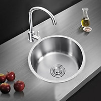 Livingandhome Round Bowl Modern Large Catering Inset Stainless Steel Kitchen Sink W 430mm x H 175mm