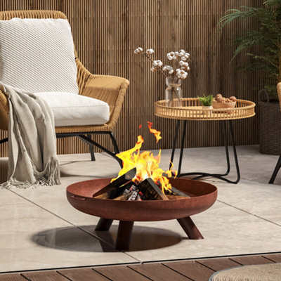Livingandhome Round Fire Pit Patio Garden Bowl Outdoor Camping Patio Heater  Log Burner, Brown 60cm | DIY at Bu0026Q