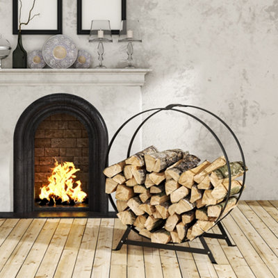 Livingandhome Round Iron Log Storage Firewood Rack Fireplace Log Holder  Black 63cm | DIY at Bu0026Q