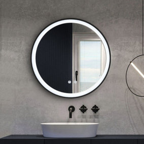 Livingandhome Round Metal Framed Anti Fog LED Wall Bathroom Mirror 600mm Dia