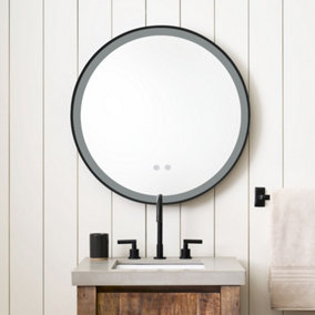Livingandhome Round Metal Framed LED Wall Bathroom Mirror 800mm Dia