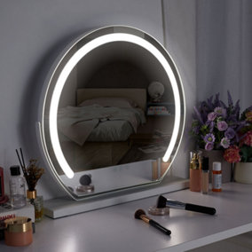 Livingandhome Round Tiltable Freestanding Hollywood Vanity Makeup Mirror with Dimmable LED Light 42cm