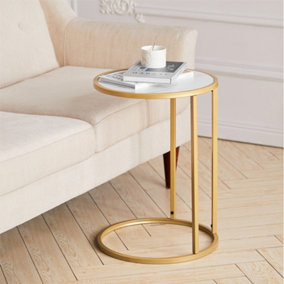 Livingandhome Round Wooden Coffee Table  with Metal Frame